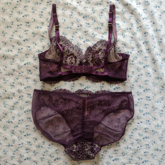 Dita Von Teese Evelina Aubergine lingerie set 32D M - Picture 2 of 4